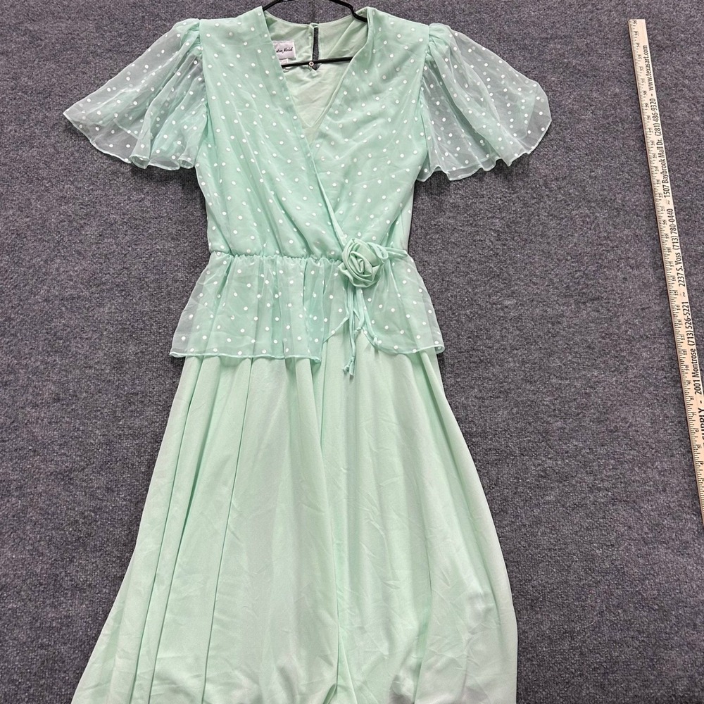 Boston Maid Dress Womens Size 10 Mint Green Polka Dot Peplum Flutter Sleeve USA